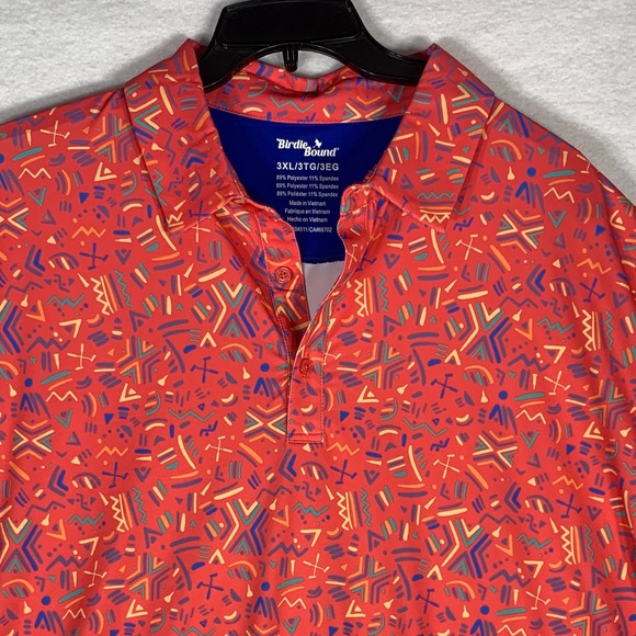 Birdie Bound Men 3XL Golf Polo Shirt Short Sleeve Red Abstract Print Performance - Picture 2 of 9